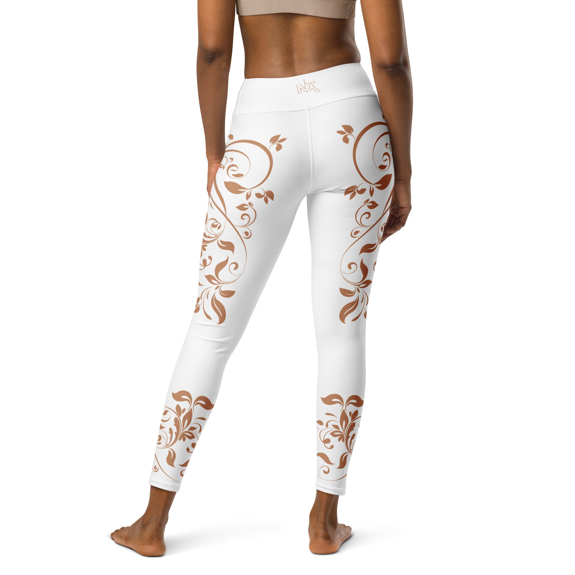 Women's Leggings for Fitness, Yoga, and Streetwear - Wild Vines and Leaves - White and Gold - Necxium.store.3